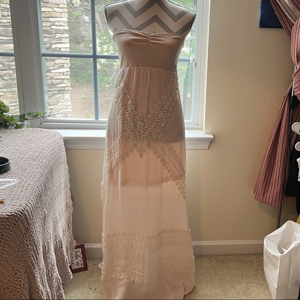 Judith March Strapless Cream Dress with Lace Accents